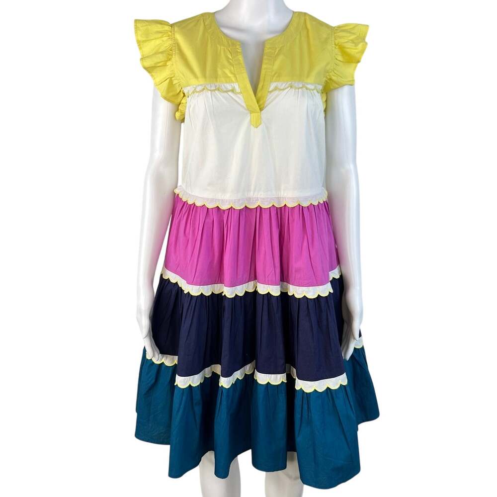 Roller Rabbit Ruffle Sleeve Multicolored Tiered Scalloped Mini Dress (Sz S)